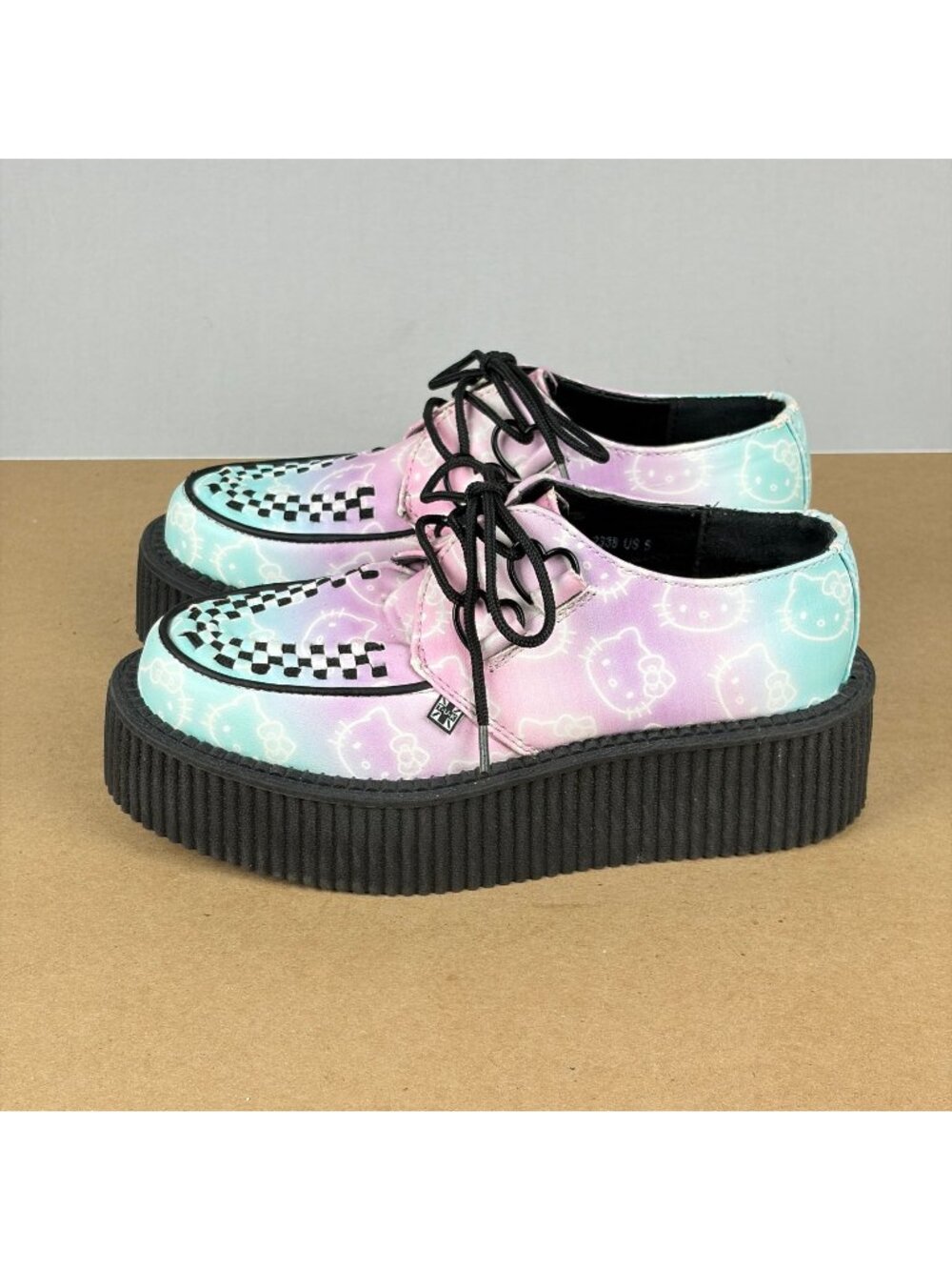 T.U.K. Hello Kitty Platform Creeper Womens 5 Blue Pink All Over Print Shoes